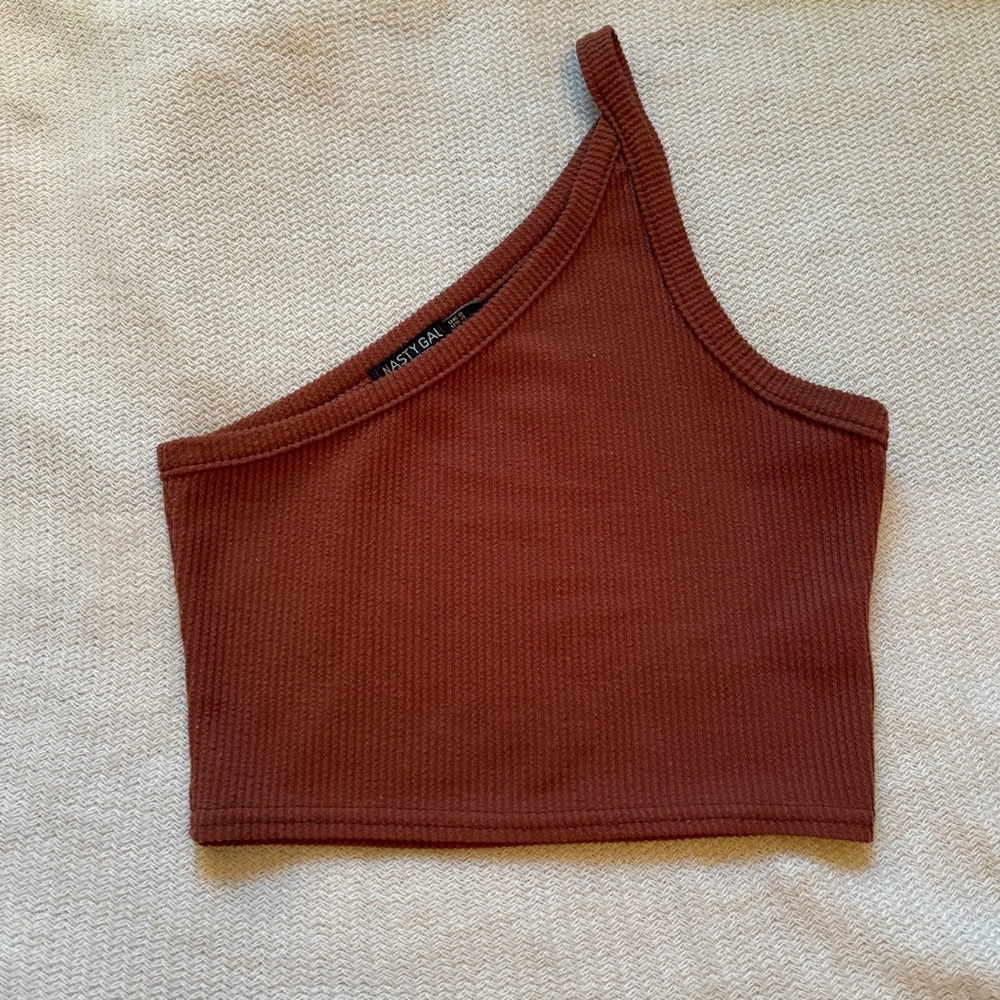 Nastygal one shoulder brown tank